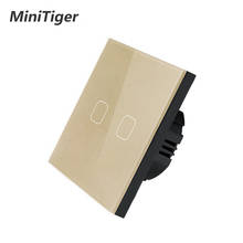 Minitiger-interruptor de toque, padrão europeu, 2 gang, 1 way, ac 220 ~ 250v, painel de vidro cristal branco, sem função remota, interruptor de toque