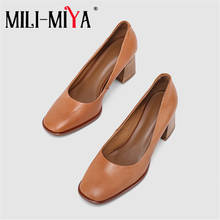 MILI-MIYA Fashion Thick Heels Women Genuine Leather Round Toe Pumps Slip On Solid Color Dress Party Shoes Size 34-40 Handmade 2024 - buy cheap