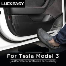 LUCKEASY for Tesla Model 3 Carbon fiber pattern Car door Anti Kick Pad Protection Side Edge Film Protector Stickers model3 2022 2024 - buy cheap