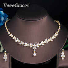 ThreeGraces Brilliant Clear CZ Water Drop Pendant Yellow Gold Big Necklace Earrings Bridal Luxury Wedding Jewelry Sets TZ528 2024 - buy cheap