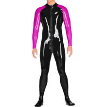 Front Zip Male Black and Rose Pink Latex Overall Jumpsuit Rubber Bodysuit Men Tight Suit with Socks Catsuit S-LCM161 2024 - buy cheap