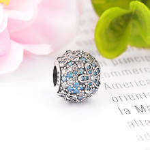 Оригинальный браслет Pandora, настоящий браслет из 100% серебра 925 пробы в форме шара, цветок ромашки, голубой циркон, бисер, Берлок, 2020, новинка 2024 - купить недорого