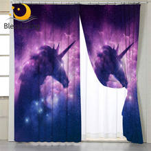 Blessliving galaxy unicorn grommet cortina roxo azul janela cortina feminino sala de estar cortinas blackout 107x213cm navio da gota 2024 - compre barato