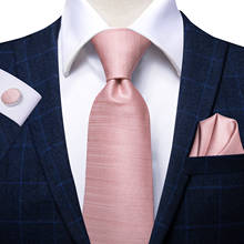 Hi-Tie Pink Luxury Silk Ties For Men Peach Solid Striped Hanky Cufflinks Set Men's Tie Gifts For Men Necktie Formal Wedding 2024 - buy cheap