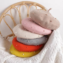 Boina infantil de princesa, chapéu adorável de pérolas para meninas da moda, primavera, outono e inverno 2024 - compre barato