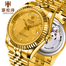 HOLUNS Watch Men Sapphire glass Gold Watch Men Automatic Mechanical stainless Steel date week wrist watches relogio masculino 2024 - buy cheap