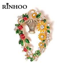 Rinhoo-broches de flores esmaltadas para mujer, elegante, a la moda, cesta de flores, corona, girasol, rosa roja de cristal, broche, joyería de boda 2024 - compra barato