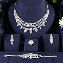 Conjunto de joias estilo africano, 4 peças, fantasia de zircônia, estilo dubai, diamante e zircônia cúbica 2024 - compre barato