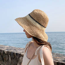 2021 новая пляжная шляпа женская летняя обувь Панамская соломенная сумки летняя соломенная шляпа или плетеная шапочка шляпа солнца шапки полоса солнцезащитный козырек 2024 - купить недорого