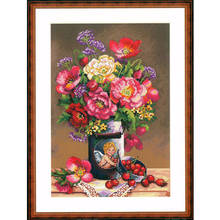 Amishop Gold Collection Counted Cross Stitch Kit Cupid's Flowers Bouquet Vase Merejka Peonies Flower Peony 2024 - buy cheap