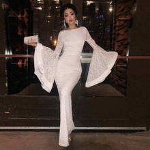 New White Puffy Long Sleeve Trumpet Lace Mermaid Evening Dresses Modest Floor Length Lady Formal Party Guest Gown Robe de Soiree 2024 - buy cheap