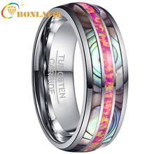 BONLAVIE Tungsten Carbide Ring 8mm Dome Steel Inlaid With Two Abalone Shells + Deep Magenta Opal Tungsten Steel Ring Comfort Fit 2024 - buy cheap
