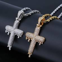 Colar de jóias de hip hop cor de prata de ouro zircônia cúbica pavimentada gelo para fora bling gota de água cruz pingentes colar 2024 - compre barato