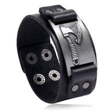 Jessingshow Charm Wide Leather Bracelet Men Punk Alloy Cuff Bangle Male Wristband Viking Bracelet Mens Jewelry 2024 - buy cheap