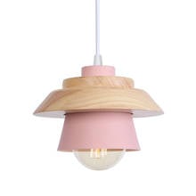 Macaron rosa conduziu a lâmpada pingente de ferro madeira nordic hanglamp luminária quarto luz para sala estar decoração luminária suspensão 2024 - compre barato