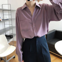 2020 Autumn Women Long Sleeve Chiffon Blouse Turn Down Collar Women Blouses Pocket Tops For Women Elegant Blouse White Shirt 2024 - buy cheap