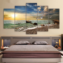 Wall Art Canvas Painting Pictures Frame Kitchen Decor 5 Pieces Sunset Landscape Animal Seagull Beach Living Room Print Posters 2024 - buy cheap