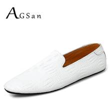 AGSan-mocasines de cuero genuino para hombre, zapatos planos sin cordones, de negocios, color blanco 2024 - compra barato