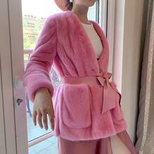 Женские пальто из натурального меха норки, розовая Зимняя верхняя одежда, 2020 2024 - купить недорого