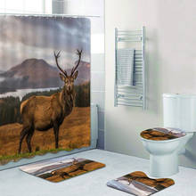Nórdico retrato de veado alce cortina de chuveiro tapete banho tapetes highland cervos antler acessórios do banheiro animal selvagem decoração da sua casa 2024 - compre barato