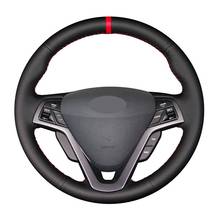 Cobertura manual para volante de carros, capa preta de couro artificial vermelho marcador para hyundai veloster 2011 2012 2013 2014 2015 2016 2017 2024 - compre barato