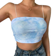 Novo top feminino sem mangas com tie-dye, blusas curtas sensuais, sem ombros, moda de verão, vestuário urbano, regata 2024 - compre barato