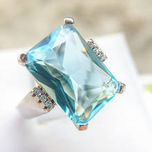 Роскошное свадебное кольцо большой синий CZ кубический камень цирконий кольца для женщин Femmel серебряные обручальные кольца ювелирные изделия подарок 2022 - купить недорого