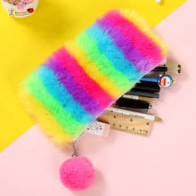 Kawaii Back to School Pencil Case for Girls Pencilcase Cute Plush Pen Bag Korean Cartridge Box Big Rainbow Penal Stationery Kit 2024 - buy cheap