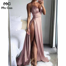 In Stock 2019 Evening Dresses Long Prom Gown Robe de soiree Straps V Neck Side Slit A-Line Evening Party Dresses 2024 - buy cheap
