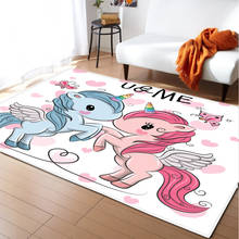 Alfombras con estampado 3D de dibujos animados de unicornios, alfombrilla antideslizante para gatear de bebé, área de juegos para habitación de niños, decoración de dormitorio infantil, suave 2024 - compra barato