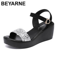 BEYARNE-Sandalias de tacón medio para mujer, calzado con plataforma y cuñas doradas, novedad de verano, 2020 2024 - compra barato