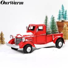 OurWarm Christmas Red Metal Truck Vintage Truck Christmas Table Decor Red Truck With Christmas Tree Dec Table Top Decor For Home 2024 - buy cheap