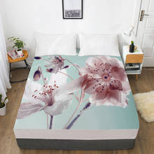 Lençol de colchão com faixa elástica, lençol de cama 160x200/200x200cm tamanho 3d impresso flores azuis adultos 2024 - compre barato
