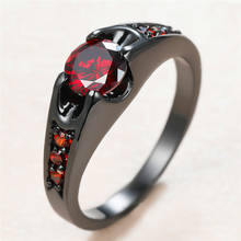 Moda simples vermelho redondo anel de zircão antigo ouro preto cristal pedra anéis para mulheres jóias de casamento feminino anel de noivado 2024 - compre barato