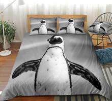 Jogo de cama pinguim tecido, animais selvagens, conjunto de edredom e capa de cama cinza, para meninos, roupas de cama 2024 - compre barato