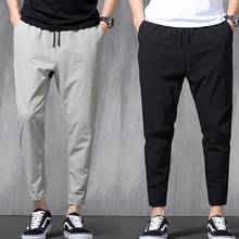 Summer Ice Silk Trousers for Men Pants Casual Thin Breathable Solid Pencil Pants Stretch Drawstring Ninth Pants Men Clothing 2024 - buy cheap