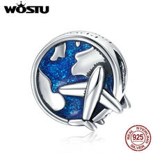 WOSTU Travel Charm Hot Sale 925 Sterling Silver World Voyage Charms Blue Enamel Beads fit Original DIY Bracelet Jewelry CQC1568 2024 - buy cheap