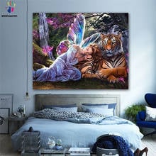 DIY colorings pictures by numbers with colors Tigers and girls picture drawing painting by numbers framed Home 2024 - buy cheap