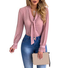 Blusa informal ajustada de chifón para mujer, camisa rosa de manga larga con cuello en V, talla grande, Otoño, 2020 2024 - compra barato