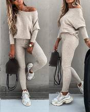 Senhoras de manga longa superior & cintura alta com cordão sweatsuits calças conjunto inverno feminino knitt esportes jogging ternos 2024 - compre barato