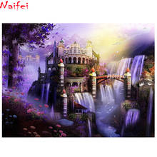 Pintura de diamantes cuadrados 5D, decoración para el hogar con diseño de Castillo de cuento de hadas de fantasía, cascada, bordado, novedad 2024 - compra barato