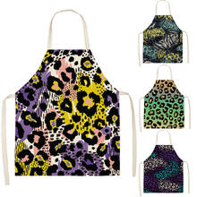 Women Leopard Kitchen Aprons for Women Men Cotton Linen Apron Home Cooking Baking Waist Bib Pinafore Cleaning Tools 2024 - buy cheap