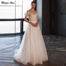 Magic Awn Elegant Princess Wedding Dresses Illuison Off Shoulder Beaded A-Line Boho Mariage Gowns Lace Up Back Robe Mariee 2021 2024 - buy cheap