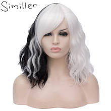 Simmostrador peruca de cabelo sintético feminina, peruca de cabelo curto ondulado à prova d'água em preto e branco, fibra resistente ao calor para cosplay 2024 - compre barato