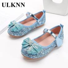 ULKNN Blue Leather Shoes for Kids 2021 New Girls Rhinestone Princess Shoes Sequins Baby Soft Bottom Flats Pink Silver Shoes 2024 - buy cheap