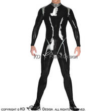 Black And Silver Sexy Latex Catsuit With Trims Around Neck Front Back Zip Rubber Bodysuit Zentai Overall Body Suit LTY-0182 2024 - buy cheap