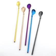 4Pcs Reusable Long Handle Straw Spoon Colorful 18/10 Stainless Steel Straw Tea Scoop Straight Bar Coffee Stirring Drinking Spoon 2024 - buy cheap