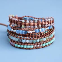 Boho Seeded Beads 4MM Amazonite Stone Wrap Bead Bracelet Women Jewelry Presents Handmade Leather Bracelets 2024 - buy cheap
