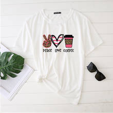 Peace Love Coffee Printing Woman Tshirts Fashion Graphic Tee Aesthetic Harajuku Shirt Casual Ladies Top Short Sleeve Ropa Mujer 2024 - buy cheap