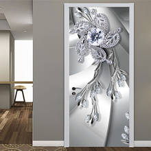 Modern 3D Metal Texture Diamond Flower Door Sticker Abstract Art Mural Wallpaper PVC Self-Adhesive Waterproof Door Poster Decals 2024 - buy cheap